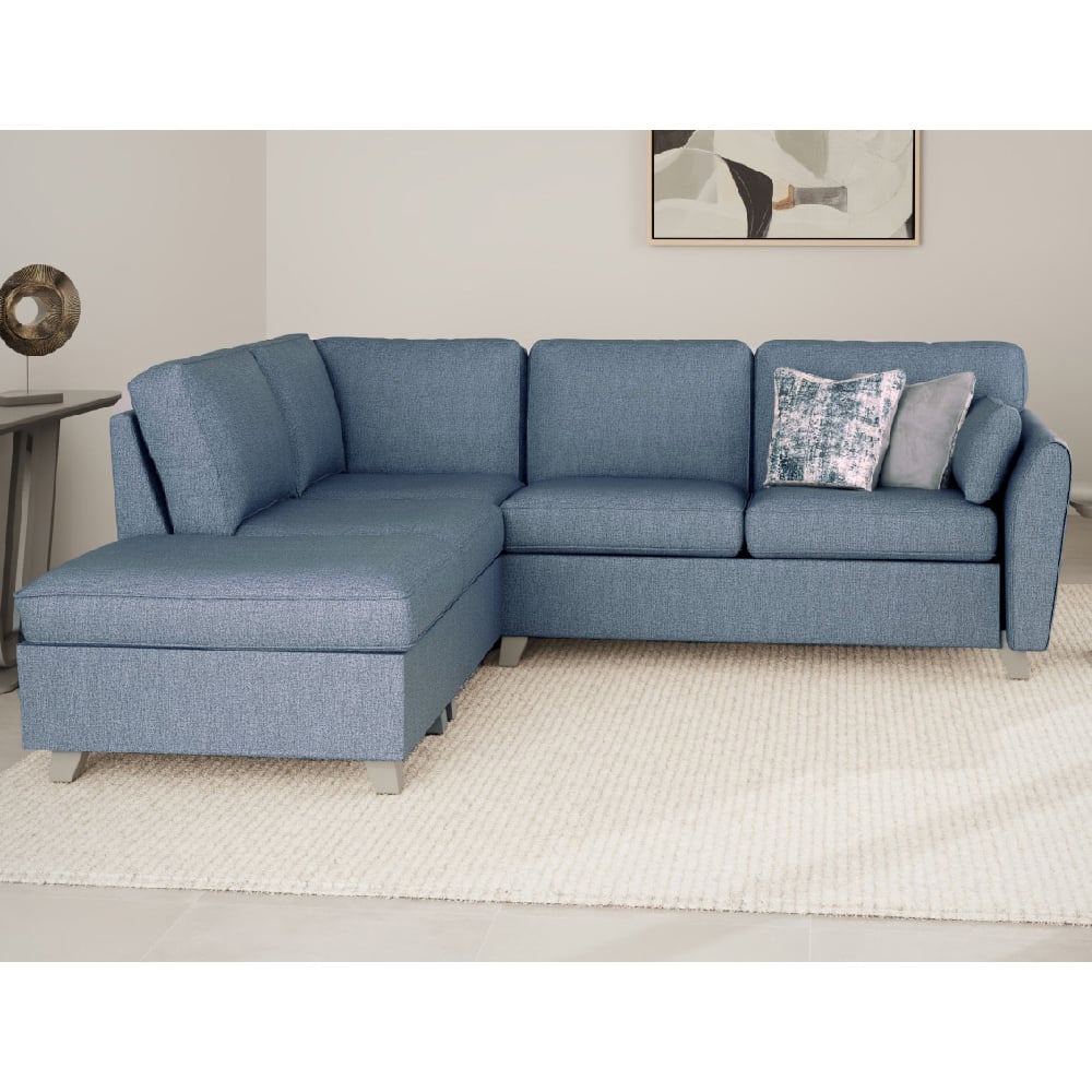 Product photograph of Castro Fabric Left Hand Corner Sofa With Oak Legs In Blue from Furniture in Fashion