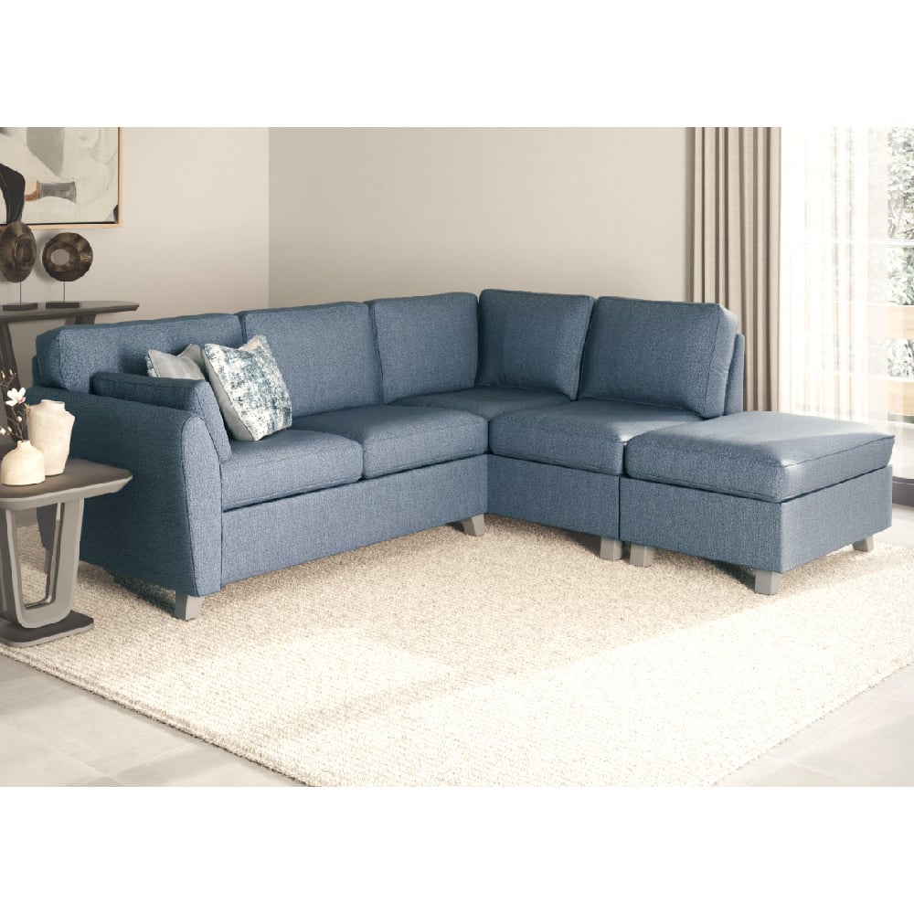 Product photograph of Castro Fabric Right Hand Corner Sofa With Oak Legs In Blue from Furniture in Fashion