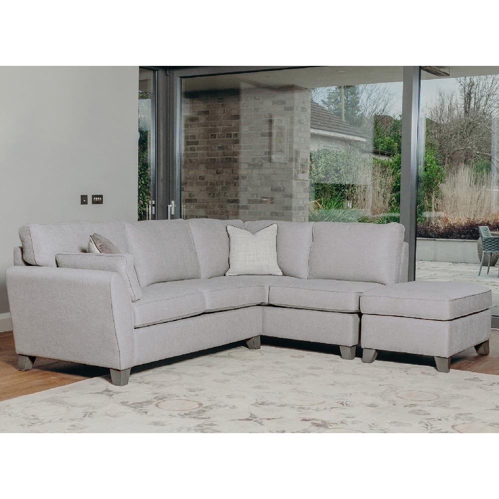 castro fabric right hand corner sofa with oak legs in light grey