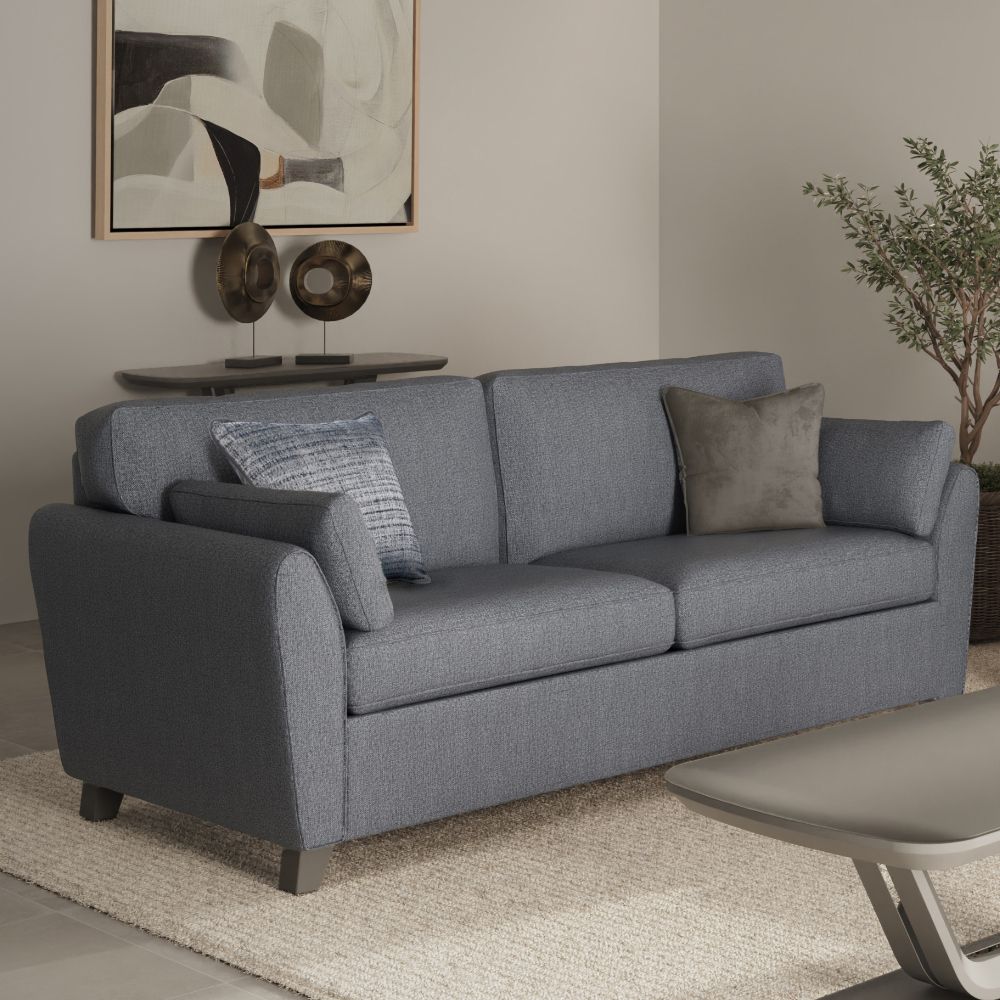 castro fabric sofa bed with oak legs in blue