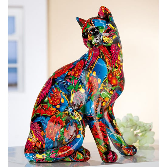 Read more about Cat sitting pop art poly design sculpture in multicolor