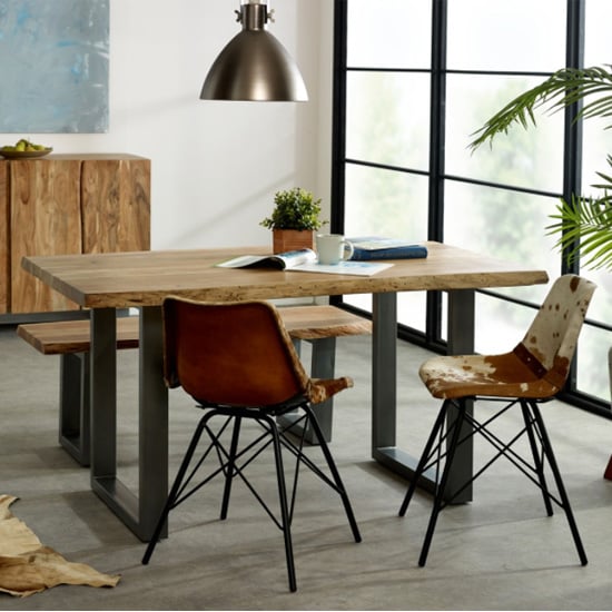 Read more about Catila medium dining table in oak 2 cowhide chair and bench