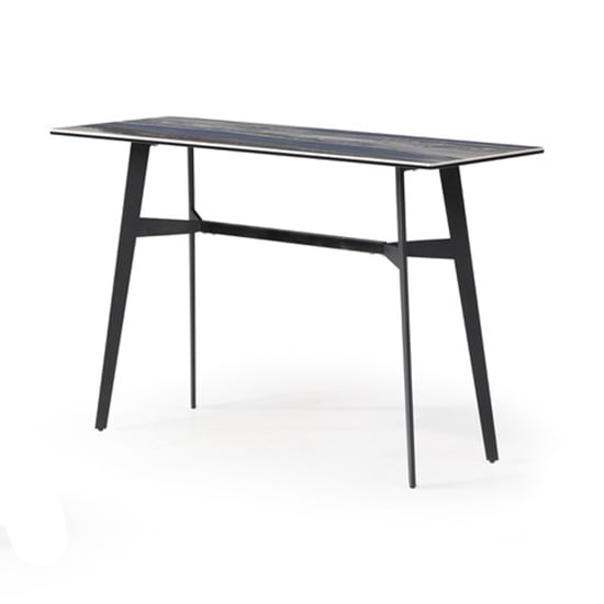 Read more about Cebalrai glass console table in blue mist with black metal legs