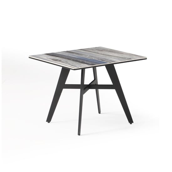 Photo of Cebalrai glass end table in blue mist with black metal legs