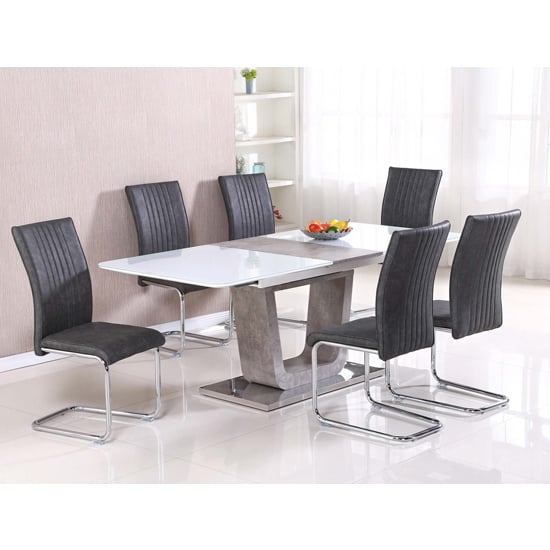 Read more about Ceibo high gloss white glass extending dining set with 6 chairs
