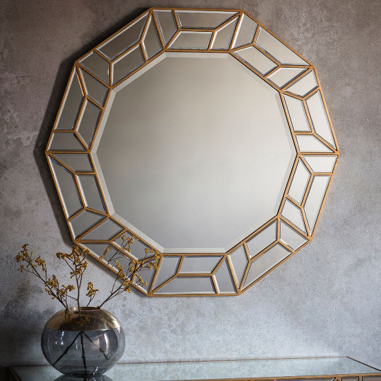 Product photograph of Celeste Artistic Decagon Wall Bedroom Mirror In Gold from Furniture in Fashion