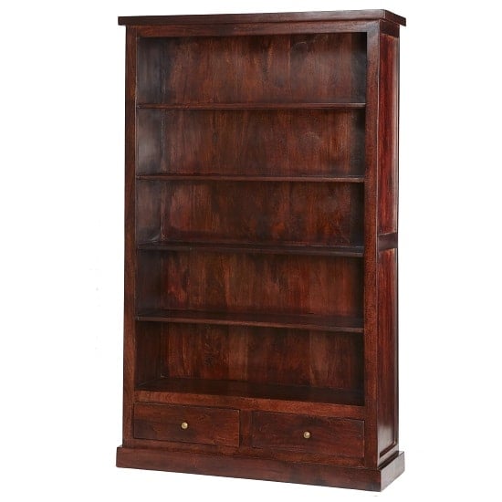 View Tristo wooden bookcase in dark mango with 2 drawers