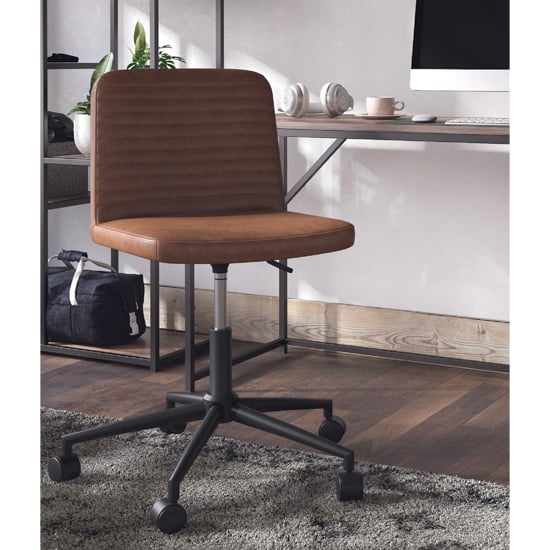 Product photograph of Celina Swivel Faux Leather Home And Office Chair In Camel from Furniture in Fashion