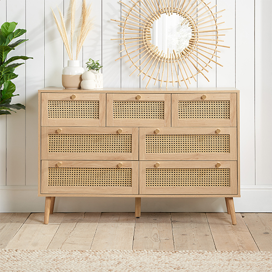 Product photograph of Celina Wooden Chest Of 7 Drawers In Oak from Furniture in Fashion