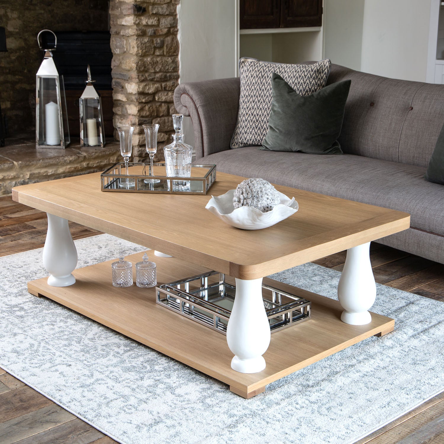 Product photograph of Celina Wooden Coffee Table With Undershelf In Oak And White from Furniture in Fashion