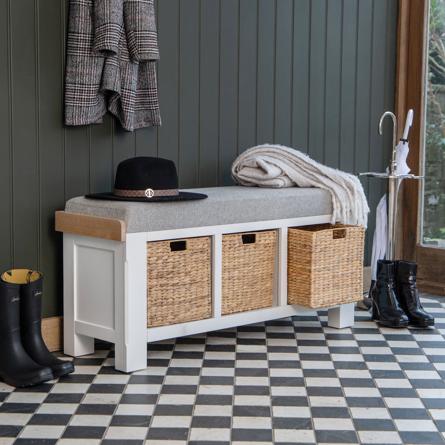 Product photograph of Celina Wooden Hallway Seating Bench In Oak And White from Furniture in Fashion