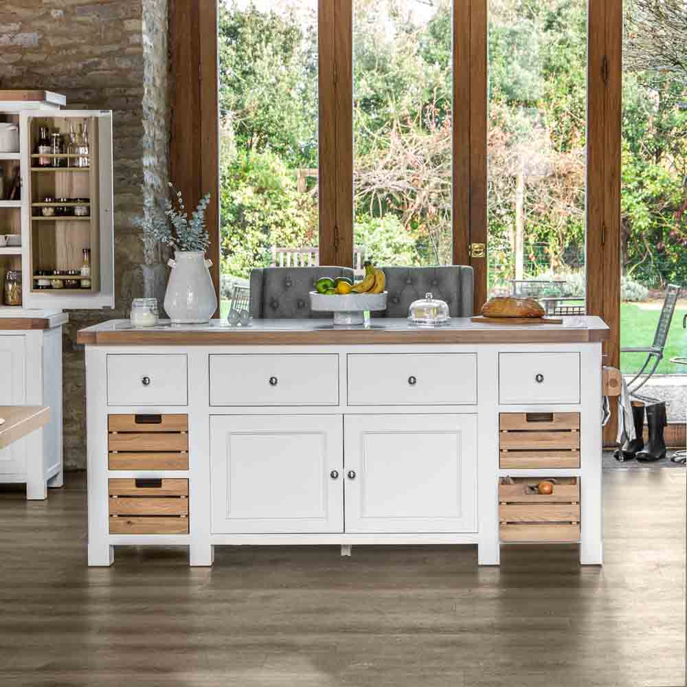 Product photograph of Celina Wooden Kitchen Island Large In Oak And White from Furniture in Fashion