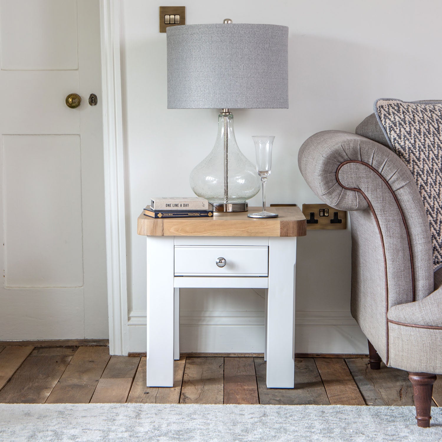 Product photograph of Celina Wooden Lamp Table With 1 Drawer In Oak And White from Furniture in Fashion