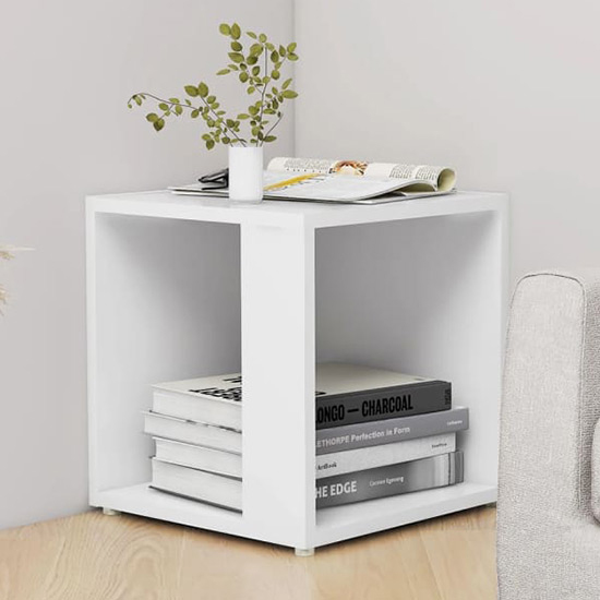 Photo of Celous square wooden side table in white