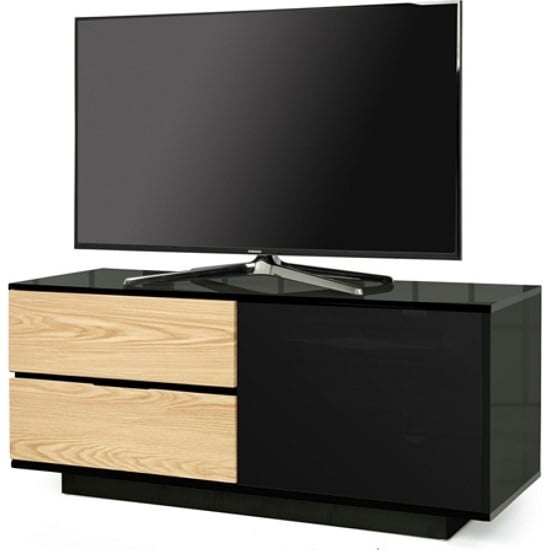 Century Ultra TV Stand In Black Gloss With Oak Gloss Drawers | FiF