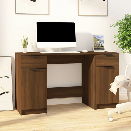Read more about Ceri computer desk with 2 doors 2 drawers in brown oak
