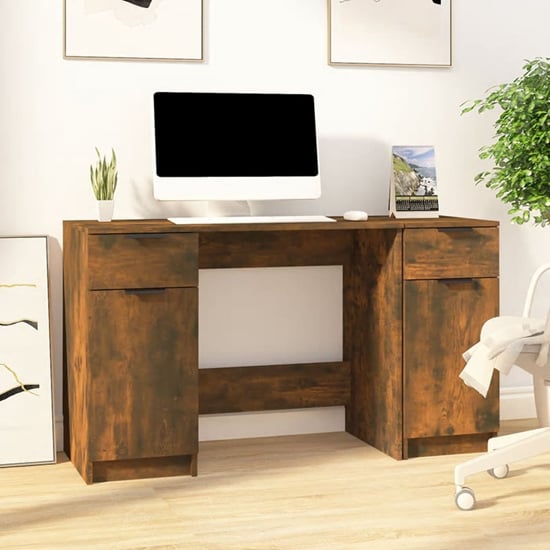Photo of Ceri computer desk with 2 doors 2 drawers in smoked oak