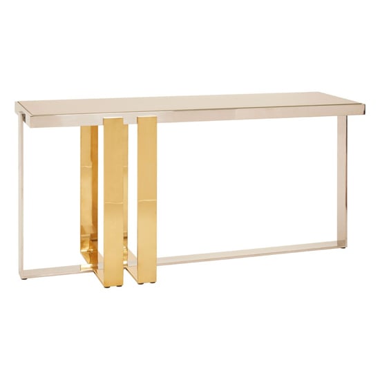 Read more about Cervantes frosted glass top console table with gold metal base