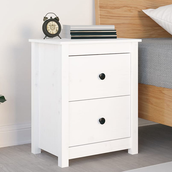 Product photograph of Chael Pine Wood Bedside Cabinet With 2 Drawers In White from Furniture in Fashion
