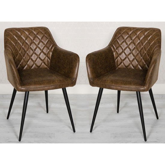 Product photograph of Charlie Antique Brown Faux Leather Carver Dining Chair In A Pair from Furniture in Fashion