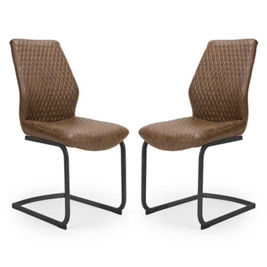 Product photograph of Charlie Antique Brown Faux Leather Dining Chairs In A Pair from Furniture in Fashion