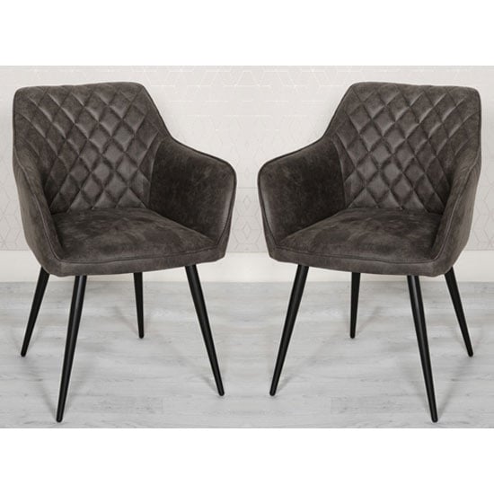 Product photograph of Charlie Grey Faux Leather Carver Dining Chairs In A Pair from Furniture in Fashion