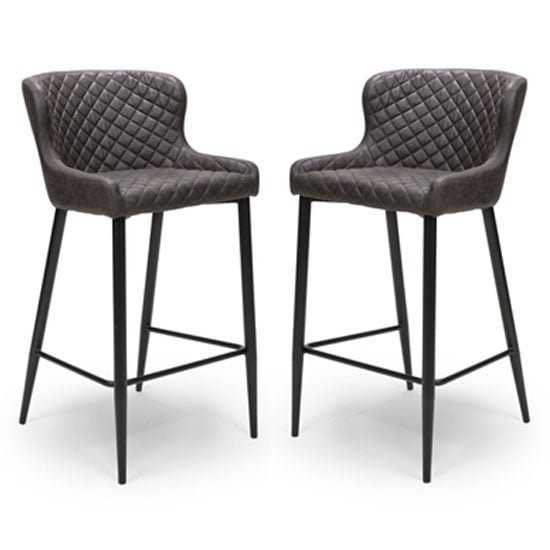 Read more about Charlie grey leather bar stool with metal base in pair