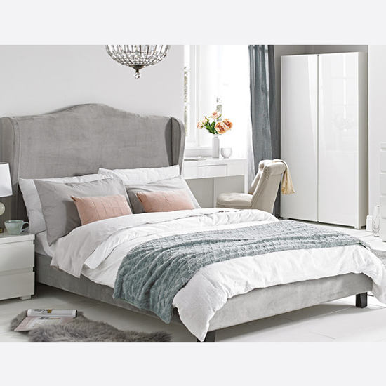 Product photograph of Chateaus Velvet Fabric Double Bed In Silver from Furniture in Fashion