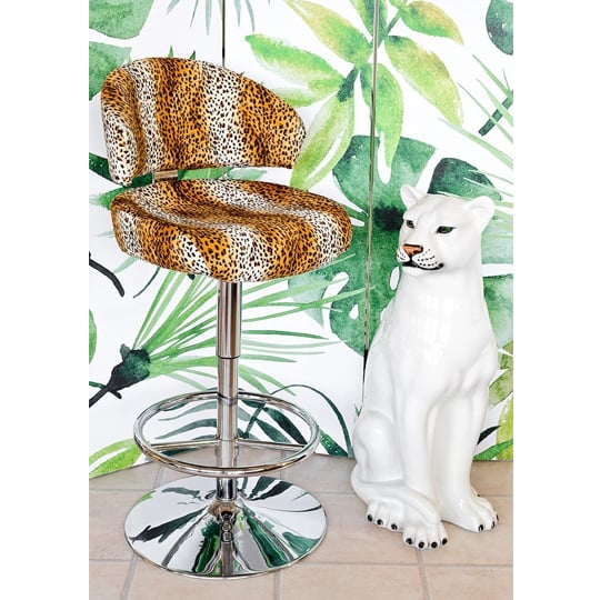 Photo of Cheetah fabric casino bar stool with chrome base