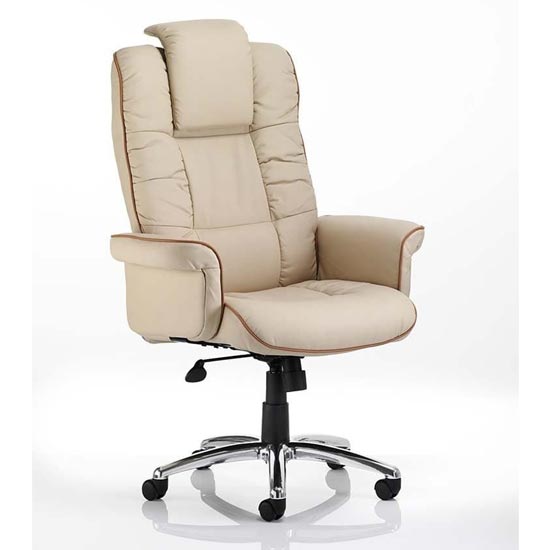 Photo of Chelsea leather executive office chair in cream with arms