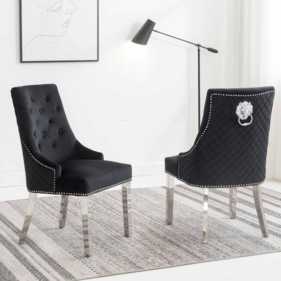 Chelsi Black Velvet Upholstered Dining Chair In Pair | Furniture in Fashion