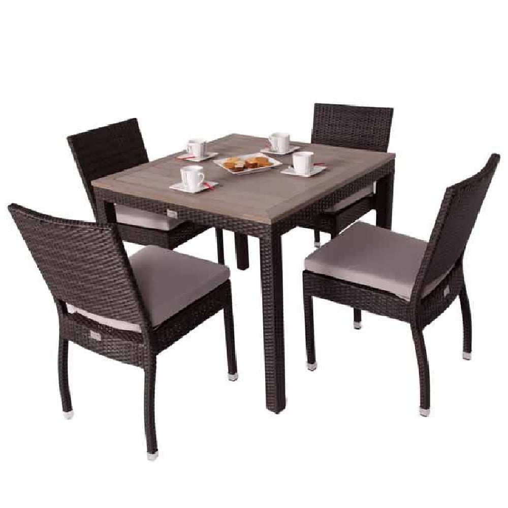 cheney rattan outdoor dining table with 4 side chairs in black brown