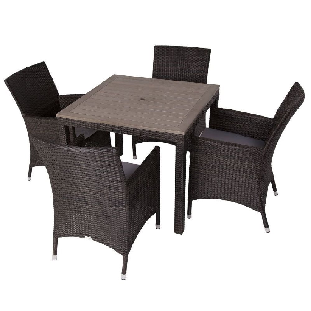 cheney rattan outdoor dining table with 4 chairs in black brown