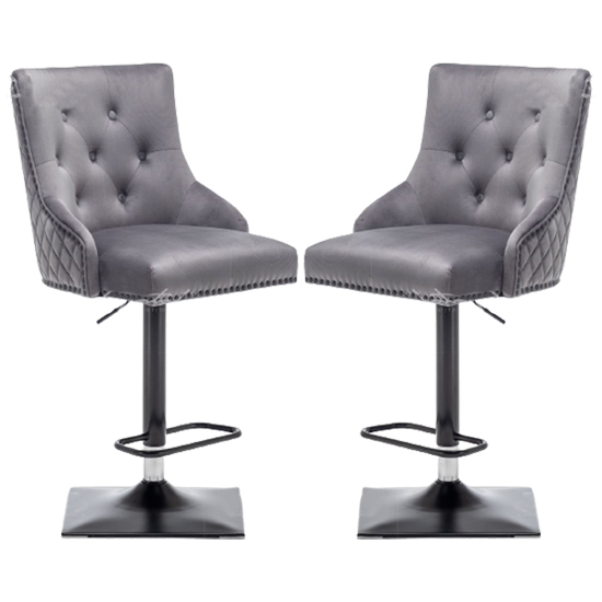 Read more about Chenoy lion knocker dark grey velvet bar chairs in pair