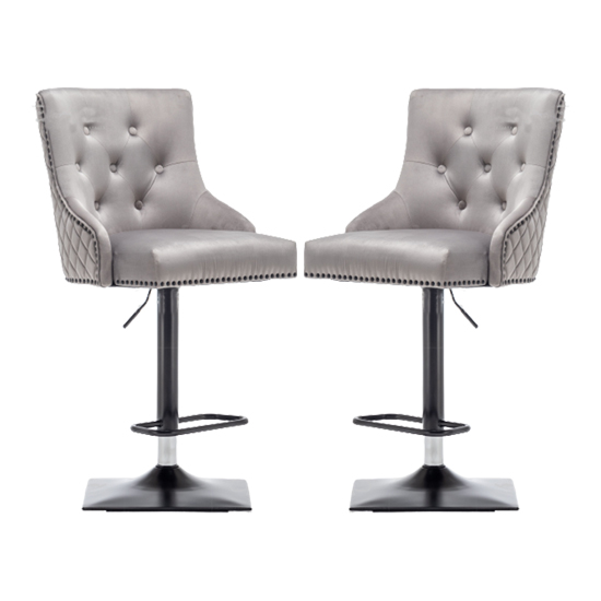 Read more about Chenoy lion knocker light grey velvet bar chairs in pair