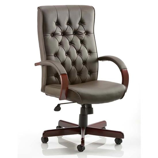 View Chesterfield leather office chair in brown with arms