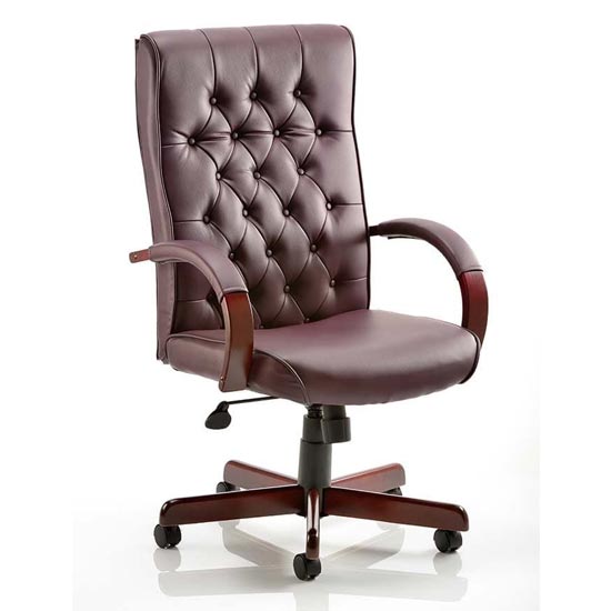 Photo of Chesterfield leather office chair in burgundy with arms