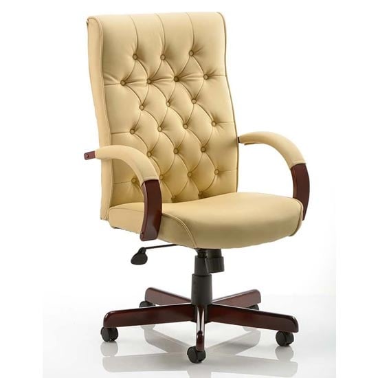 Product photograph of Chesterfield Leather Office Chair In Cream With Arms from Furniture in Fashion