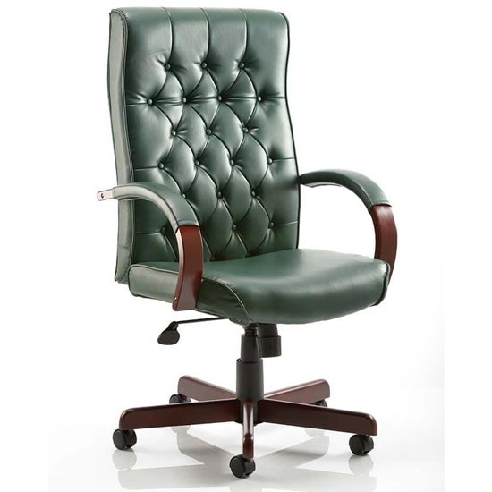 Product photograph of Chesterfield Leather Office Chair In Green With Arms from Furniture in Fashion