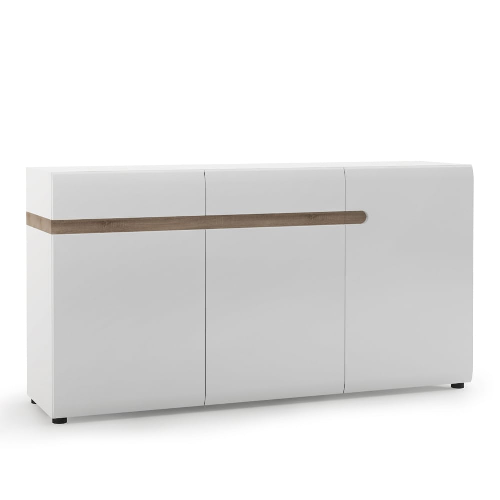 cheya high gloss sideboard with 2 drawers in white truffle oak