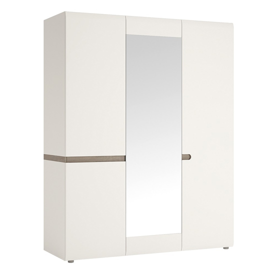 Read more about Cheya mirrored 3 doors gloss wardrobe in white and truffle oak