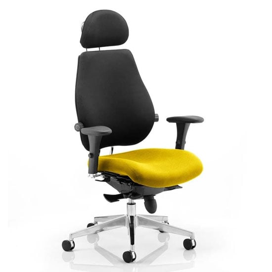 Read more about Chiro black back headrest office chair with senna yellow seat