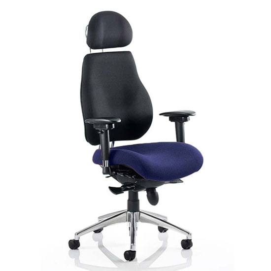 Read more about Chiro black back headrest office chair with stevia blue seat
