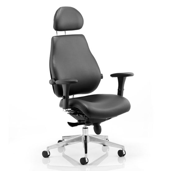 Product photograph of Chiro Plus Leather Headrest Office Chair In Black With Arms from Furniture in Fashion