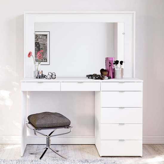 Product photograph of Chloe Wooden Dressing Table With 7 Drawers And Mirror In White from Furniture in Fashion
