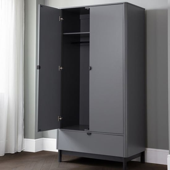 Product photograph of Cadhla Wooden Wardrobe In Strom Grey With 2 Doors And 1 Drawer from Furniture in Fashion