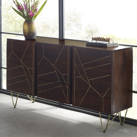 Photo of Chort wooden sideboard in dark walnut with 2 doors 3 drawers