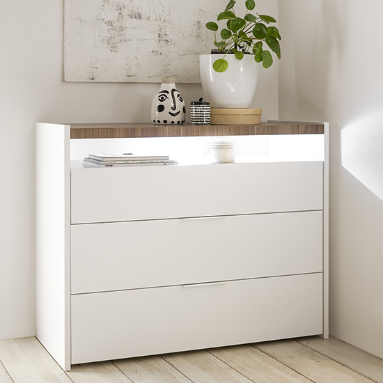 Read more about Civic led wide chest of drawers matt white and stelvio walnut