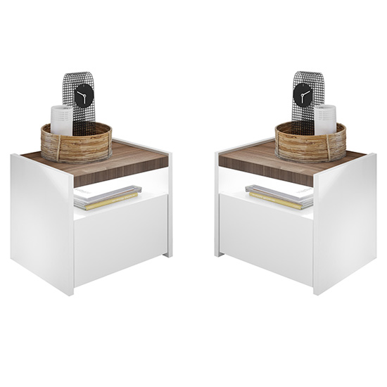 Read more about Civic wooden matt white and dark walnut nighstands in pair