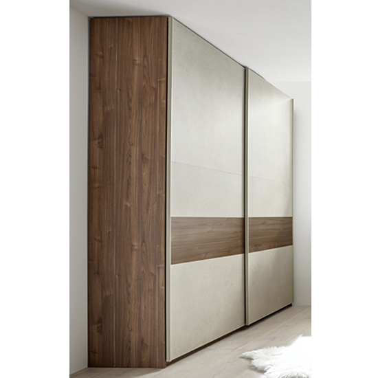 Read more about Civica tall sliding door wardrobe in dark walnut and clay effect